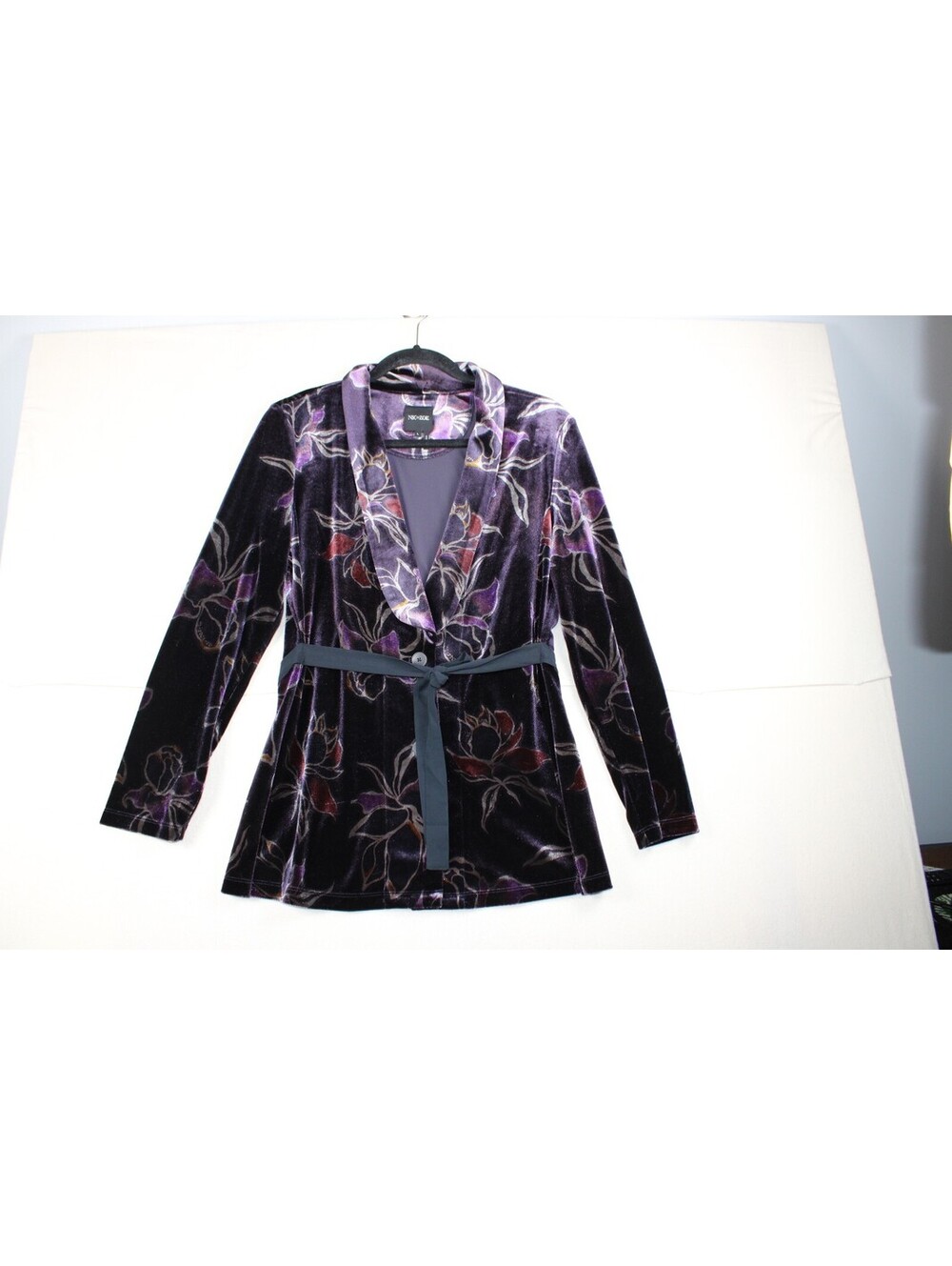 NIC+ZOE Petal Velvet Blazer Plum Purple Floral Jacket Belted Boho Size Large